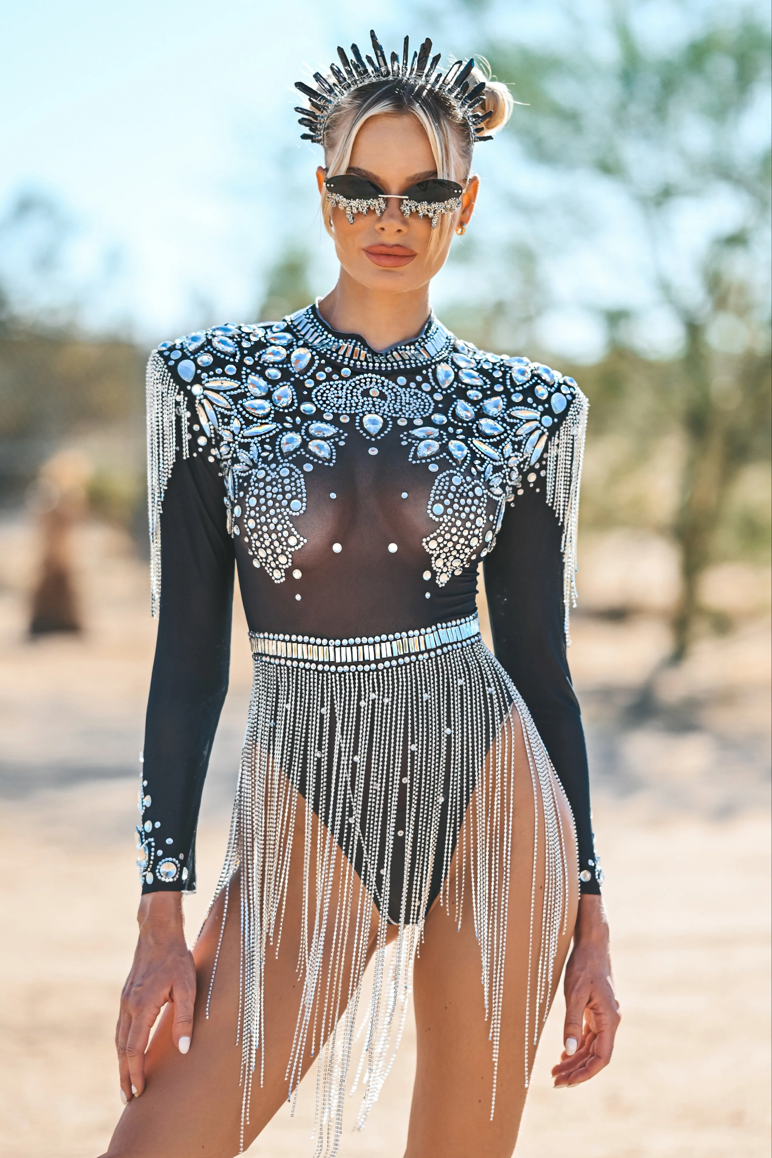 Izabella diamond rhinestone bodysuit black - Image 3