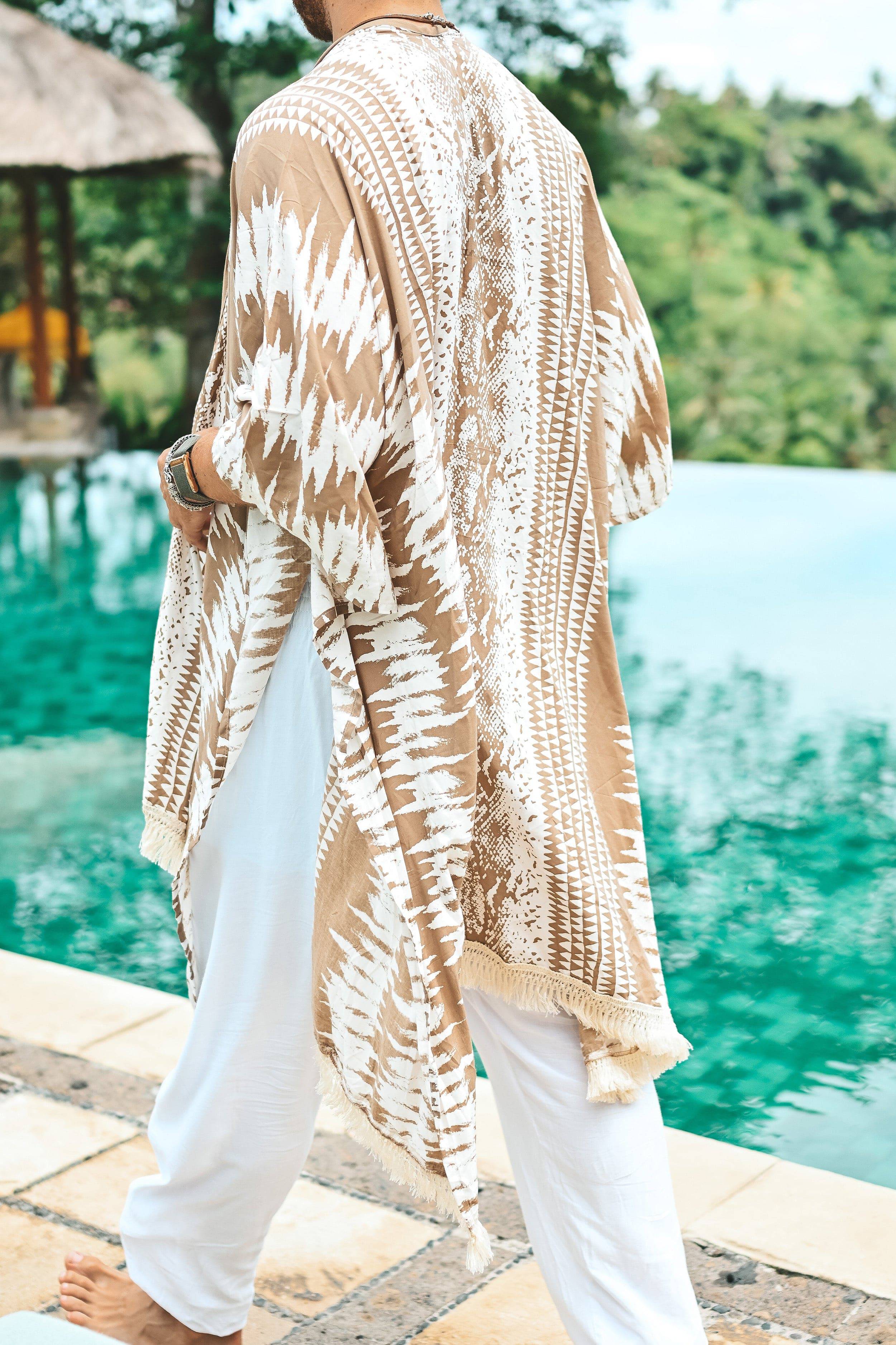 The Amondari Fringe Kimono Beige - Image 22